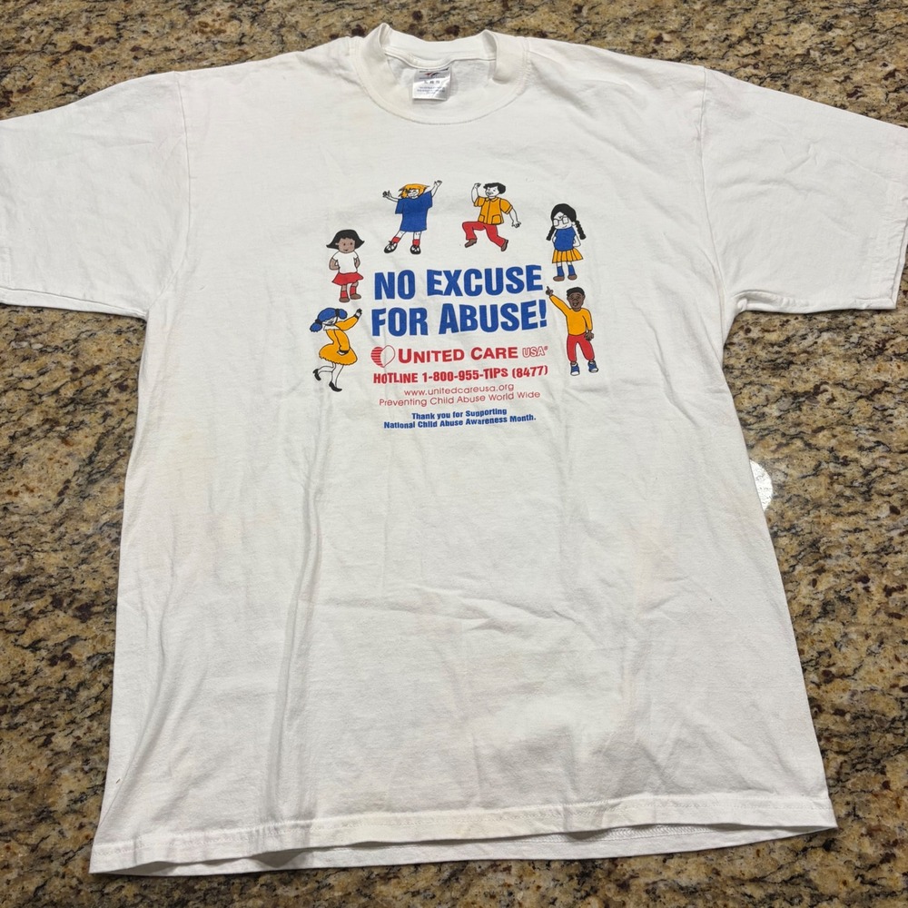 Vintage Jerzees No Excuse For Abuse Graphic T-Shirt Mens XL White United Care v